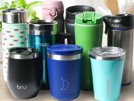 Coffee mugs, water bottles and travel cups are all made new with ClO2